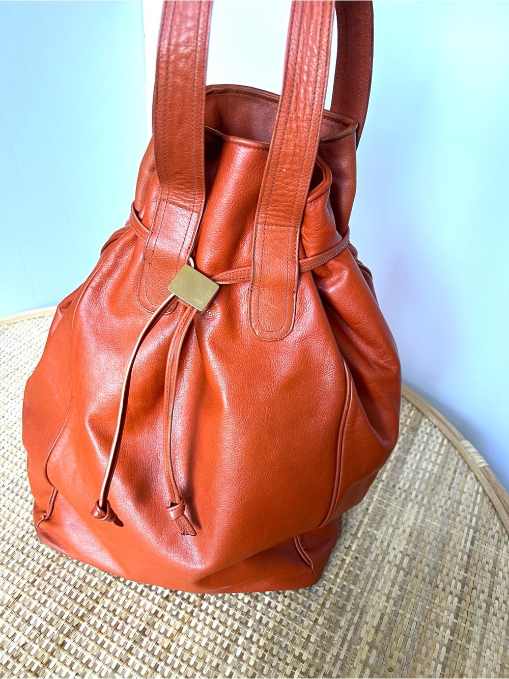 Vintage 70s 80s large Adoria Italian Leather Bucket bag Burnt Orange RN 13711